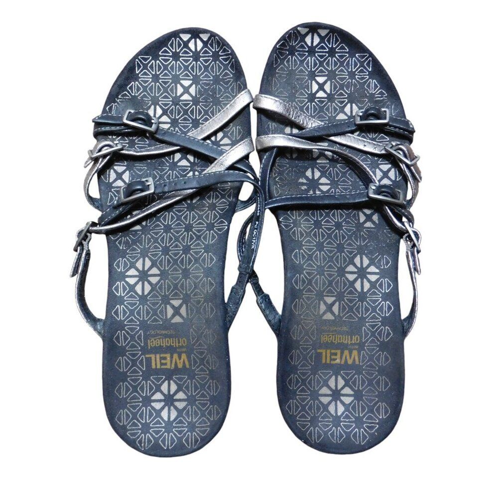 Dr.‎ Weil Orthaheel Zeal Black Silver orthotic leather slide sandals 8 M / 39